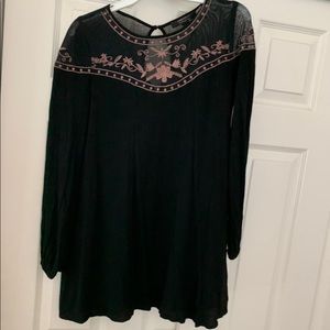 Black Embroidered Tunic Dress
